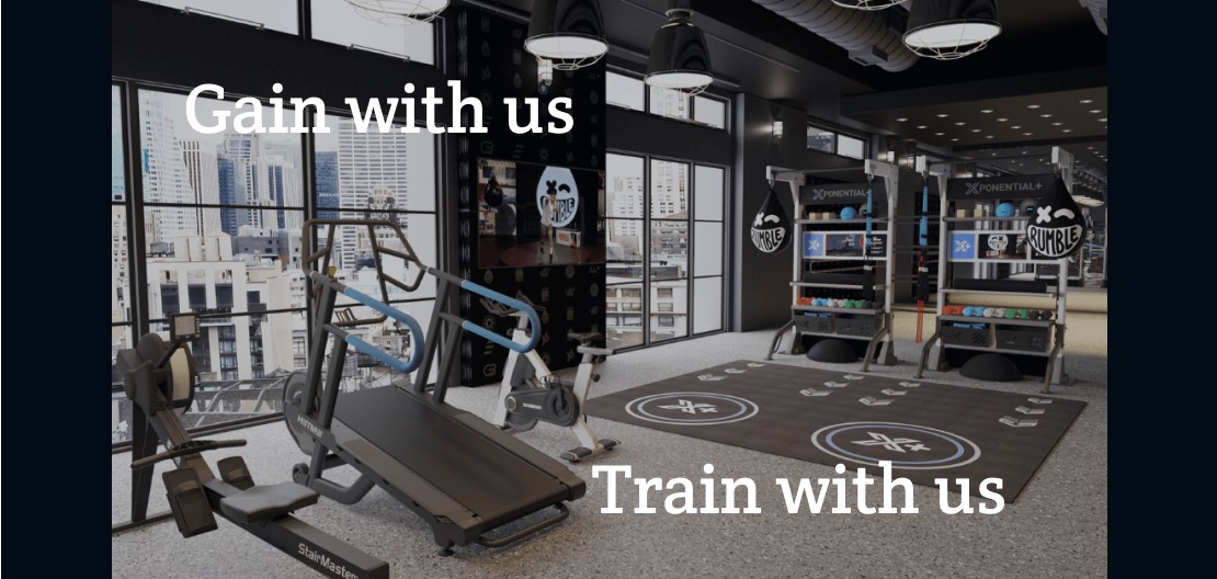 gym equipment with text that says 'Gain with us' and 'Train with Us'.